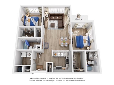Floor plan for 2 beds, 2 baths, 1178 sqft